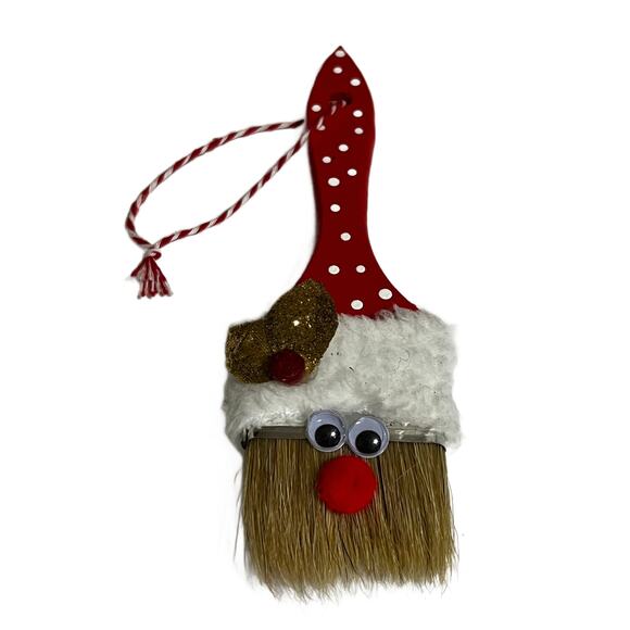 Handmade Christmas Gnome Red Poke-A-Dot Paint Brush Tree Ornament - Picture 1 of 2